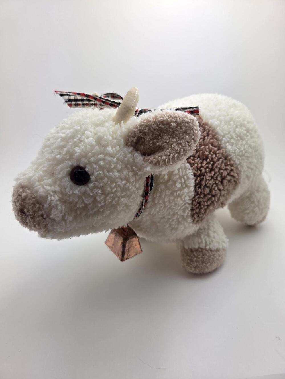 Vintage 1986 Kinder Gund Curly Moo Moo Plush Cow with Bell (14 inch)